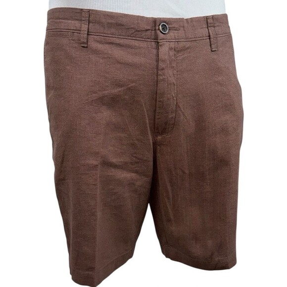 Goodfellow & Co Shorts Flat Front Every Wear Linen Blend Mens Size 34 Brown New - Picture 2 of 10